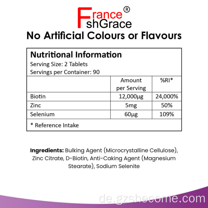 Biotin Haarhautnagelstütze Biotin -Zink -Tabletten